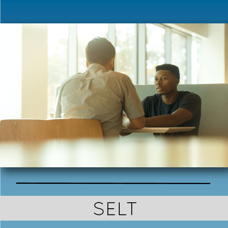 SELT preparation course image with two people conversing with each other