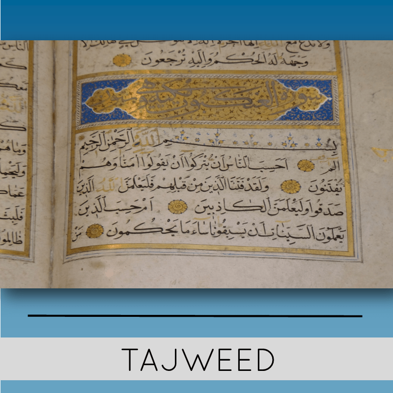 Tajweed course image with picture of the Qur-aan in the background
