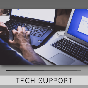 Tech support with a person using two laptops