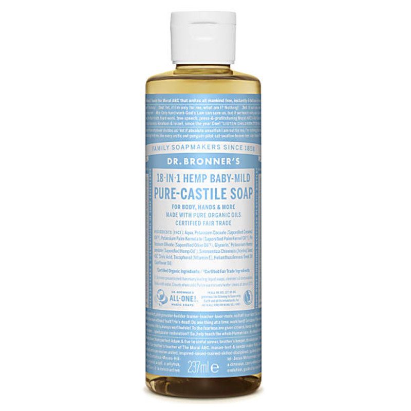 Dr Bronner’s baby unscented pure-Castile liquid soap – 237ml